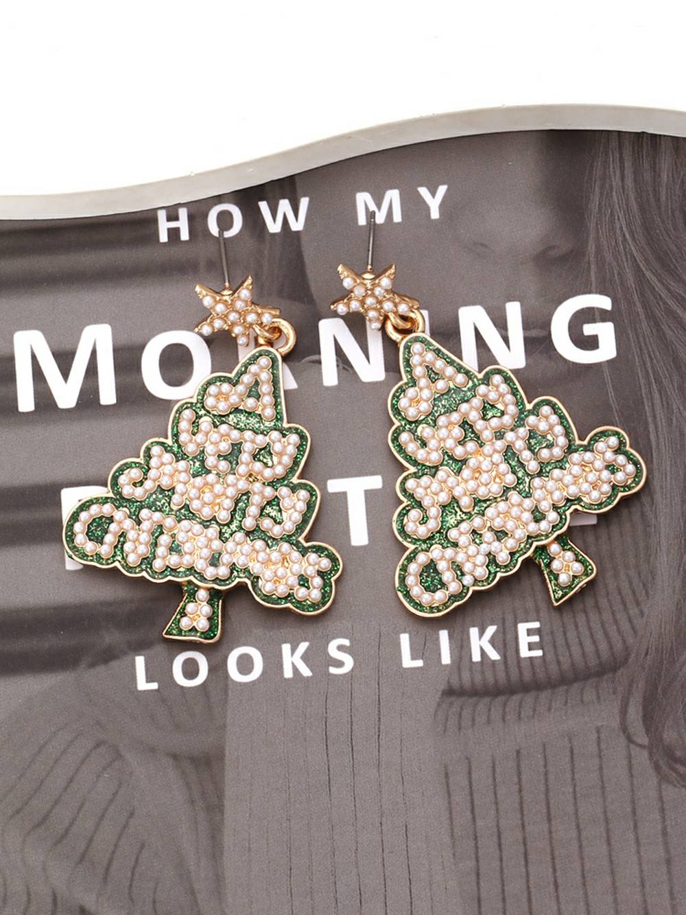 Pearl Star Letter Christmas Tree Earrings