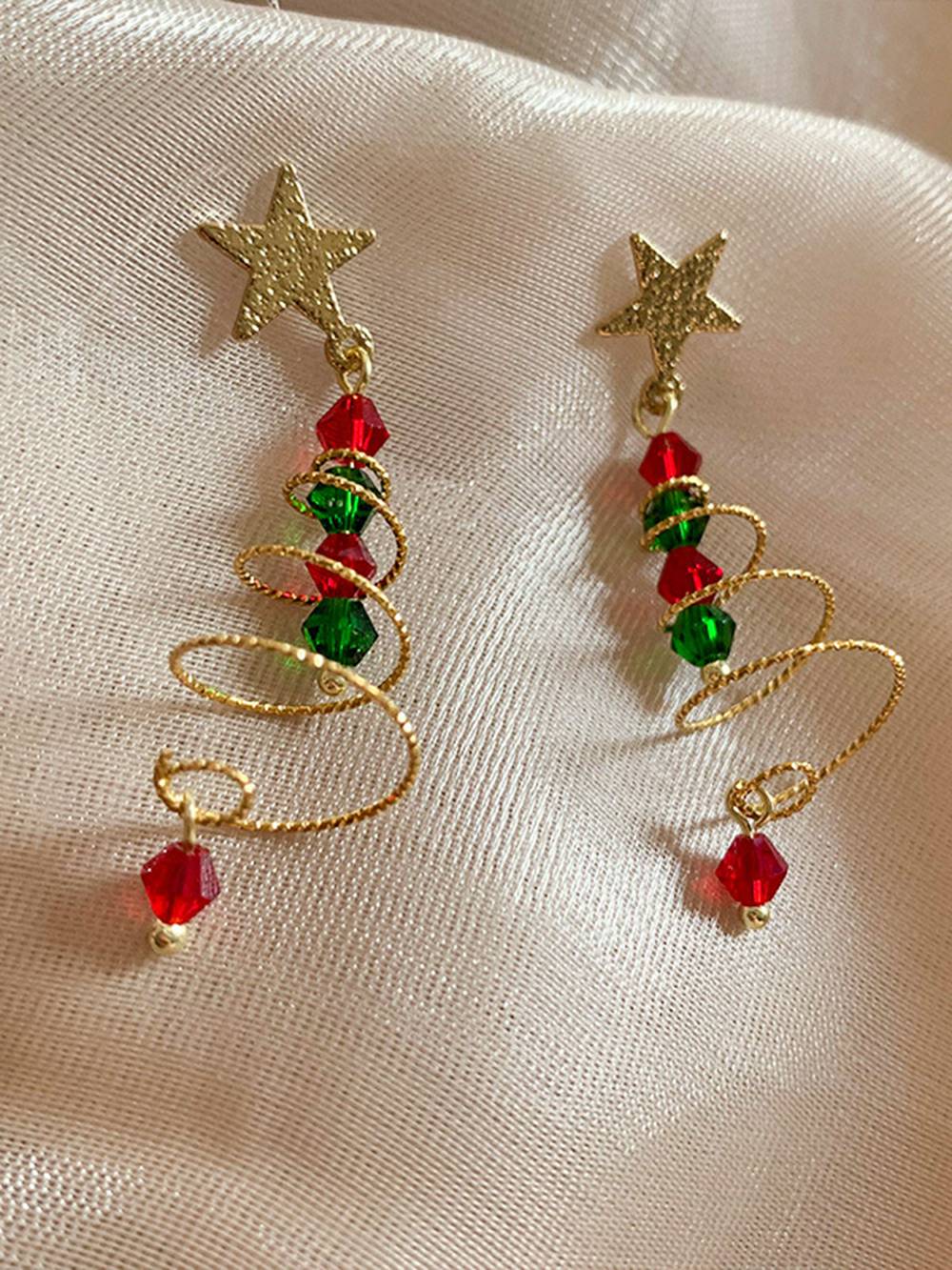 Spiral Christmas Tree Earrings In Multi