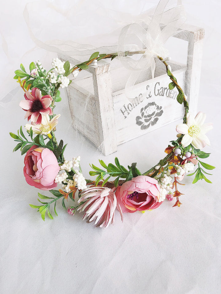 Bridal Flower Crown - Blush Camellias & Roses Wreath