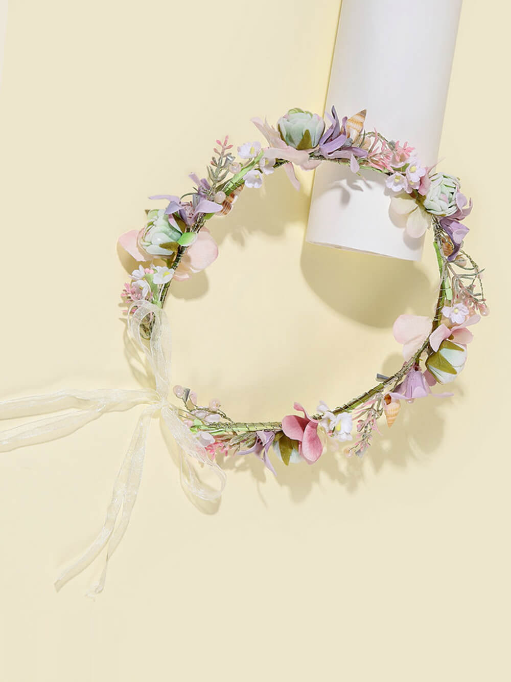 Coroană de flori de mireasă - trandafir violet magnolie și trandafiri verde smarald