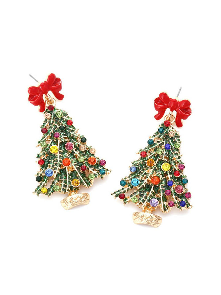 Dazzling Bow Christmas Tree Diamond Earrings