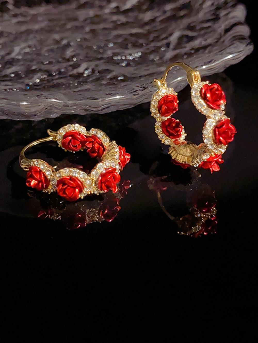French Romantic Rose Crystal Earrings