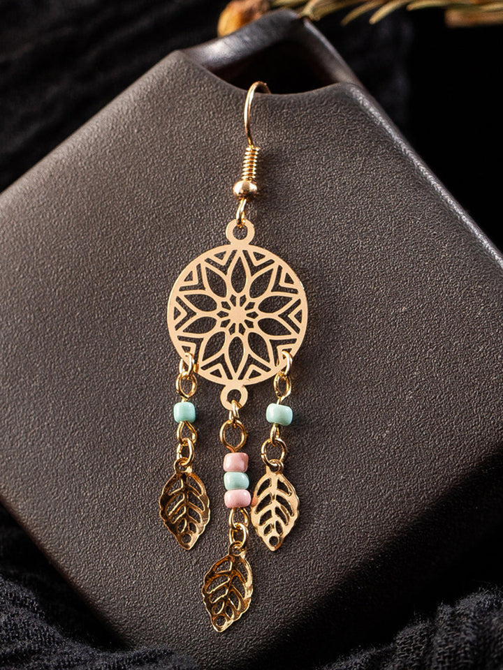 Boho øredobber - Floral Circle Beaded Tassel Leaves