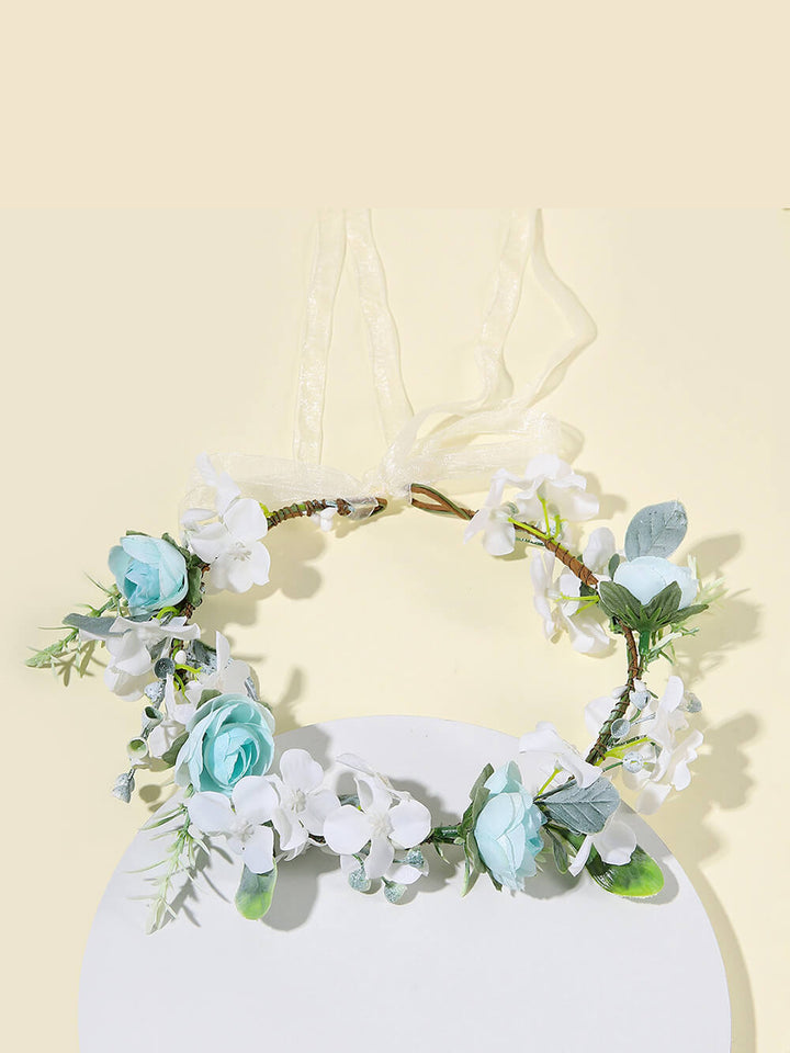 Bridal Flower Crown - White Verbena & Blue Roses Wreath