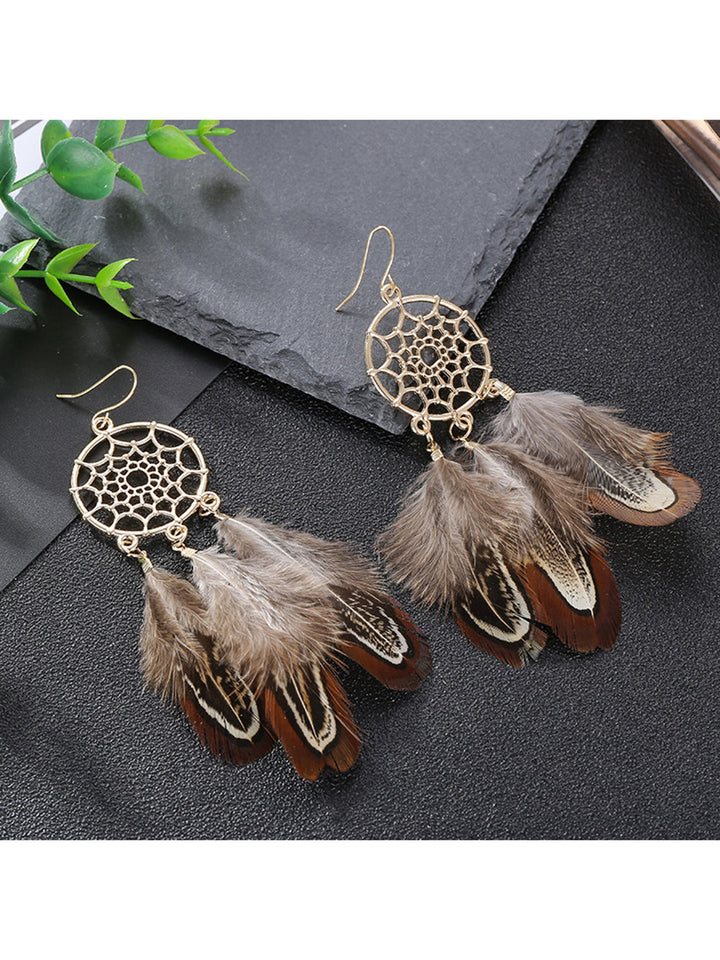 Boho øredobber - Dream Catcher Tribal Feather