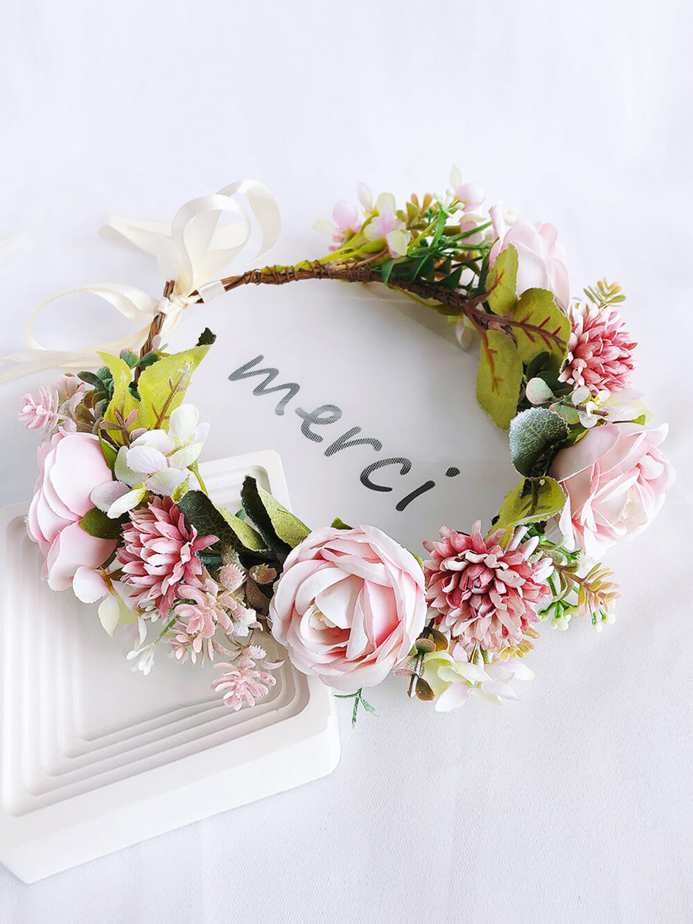 Bridal Flower Crown - Blush Dahlia & Light Pink Roses