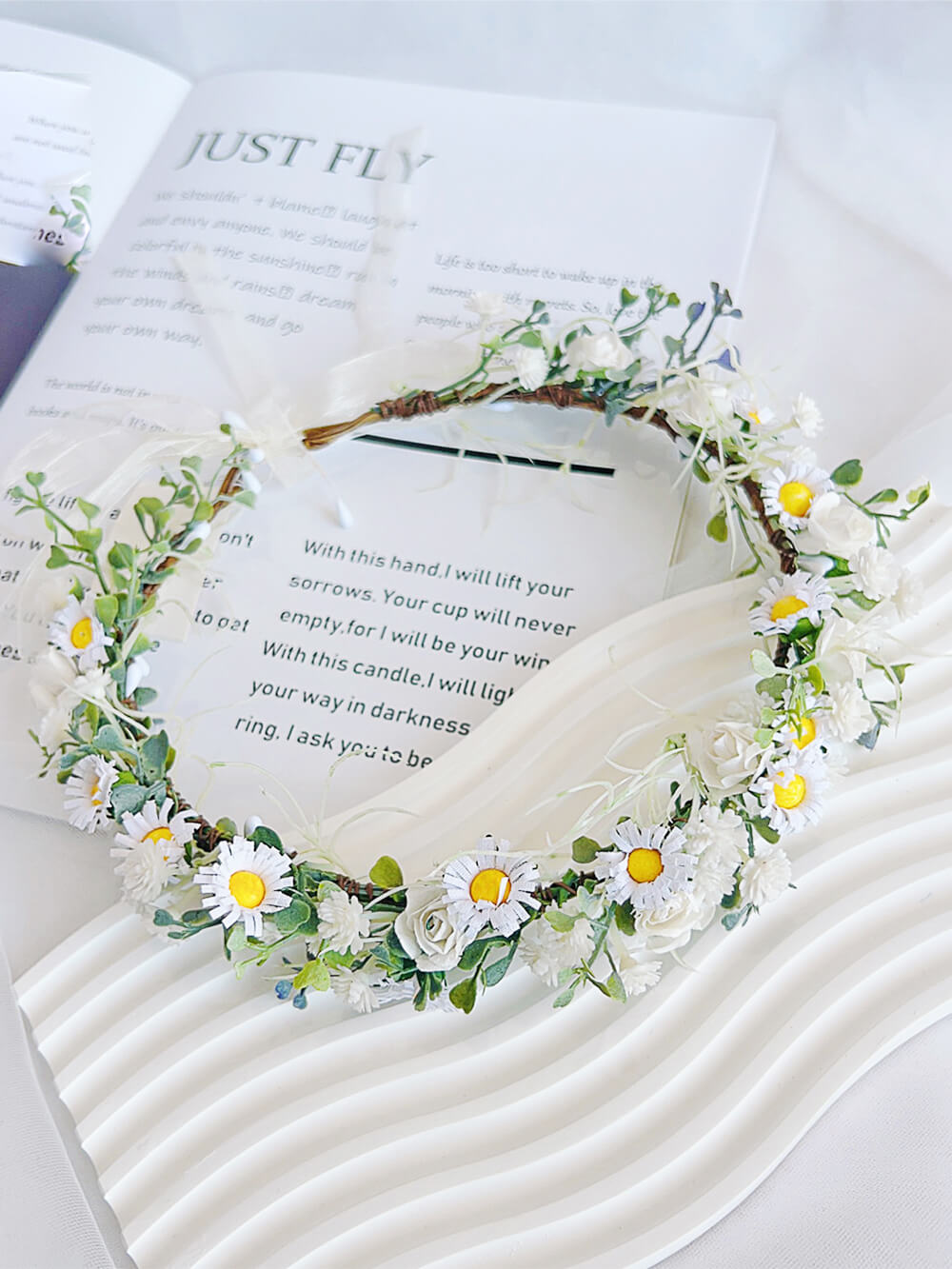 Bridal Flower Crown - Small White Daisy Eucalyptus Leaves