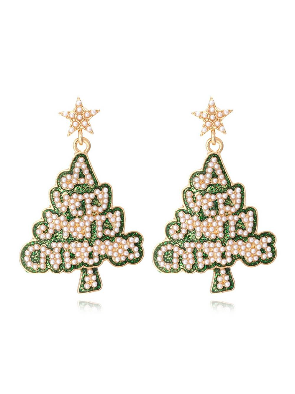 Pearl Star Letter Christmas Tree Earrings