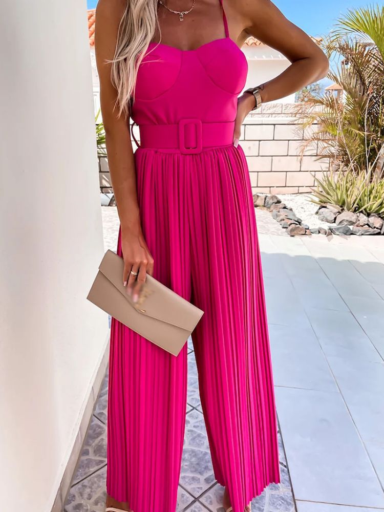 Strappy Jumpsuit med brede ben plisserte detalj i Barbie Rosa