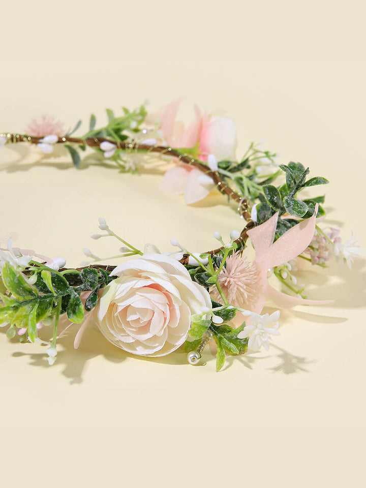 Bridal Flower Crown - Pink Dahlia Chrysanthemum & White Roses