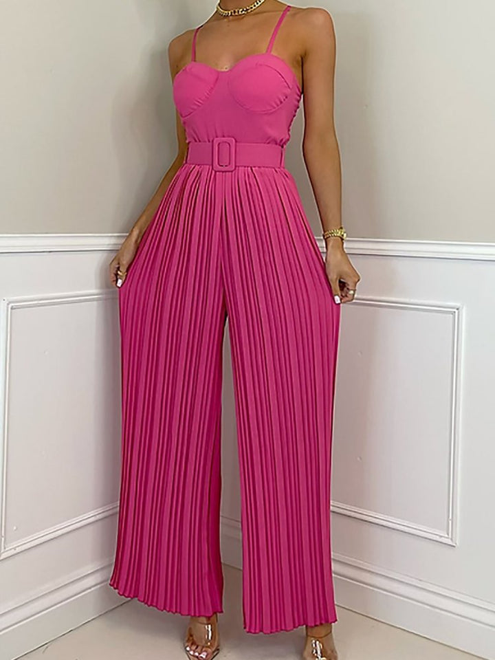 Strappy Jumpsuit med brede ben plisserte detalj i Barbie Rosa
