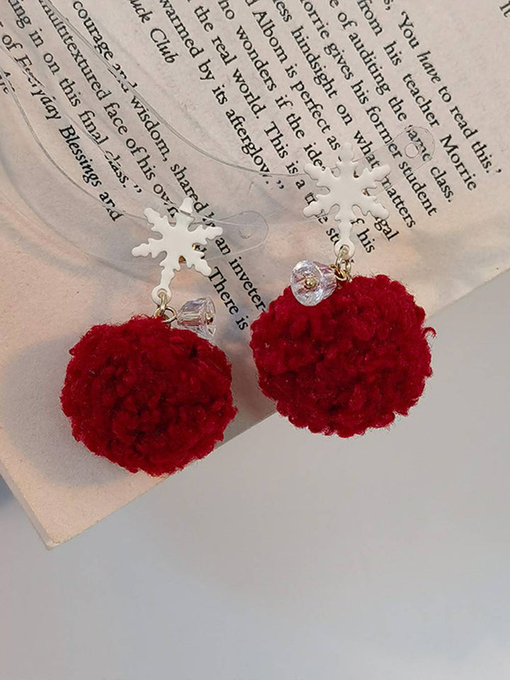 Red Pompom Statement Earrings