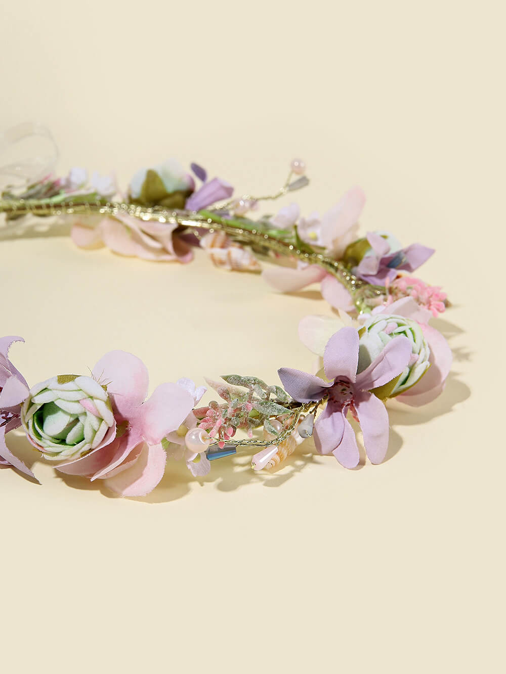 Bridal Flower Crown - Rose Purple Magnolia & Emerald Green Roses