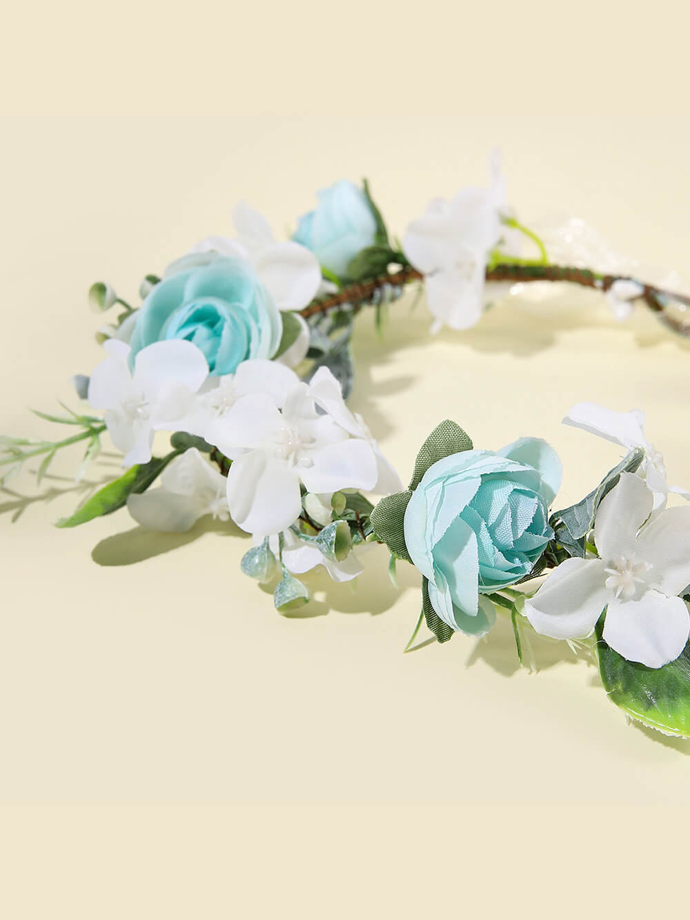 Bridal Flower Crown - White Verbena & Blue Roses Wreath