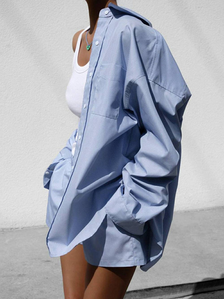 Blue Elegant Long Sleeve Shirt Set