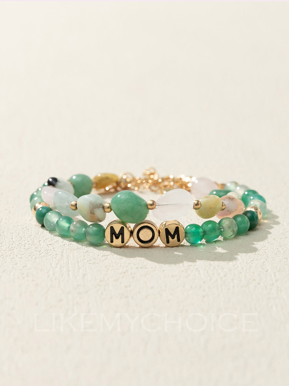 MOM Bracciale con perline di agata verde naturale