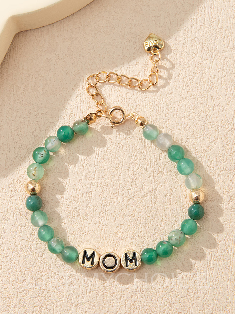 MOM Bracciale con perline di agata verde naturale