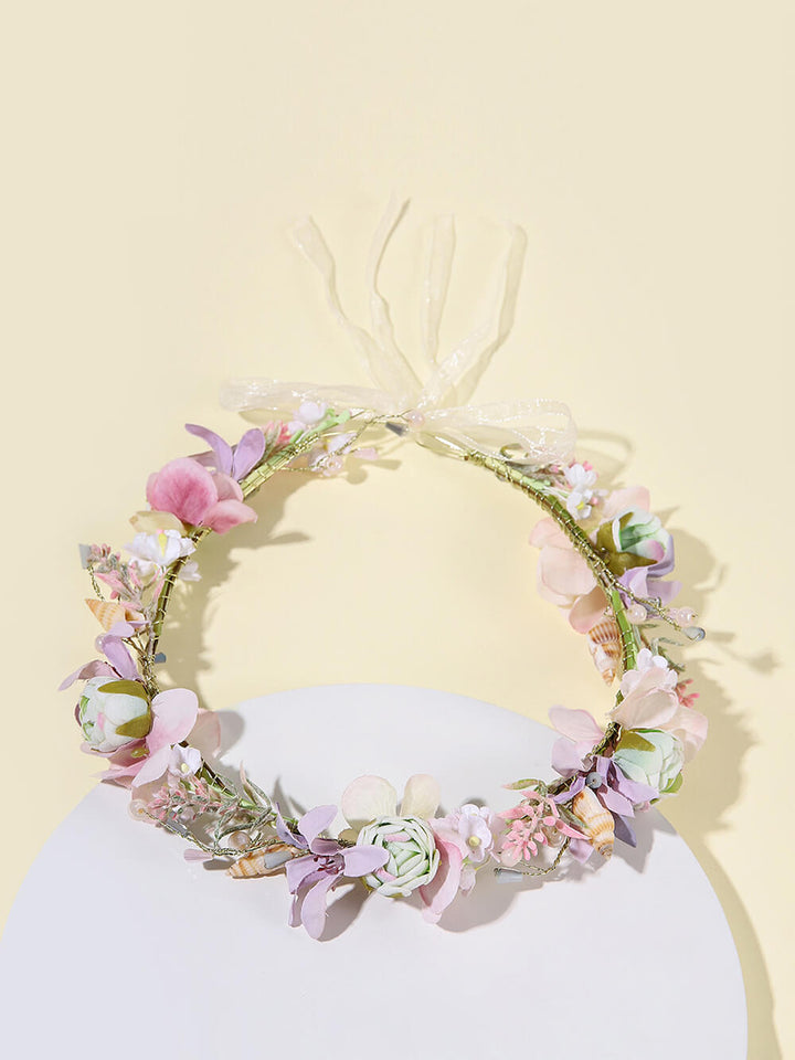 Coroană de flori de mireasă - trandafir violet magnolie și trandafiri verde smarald