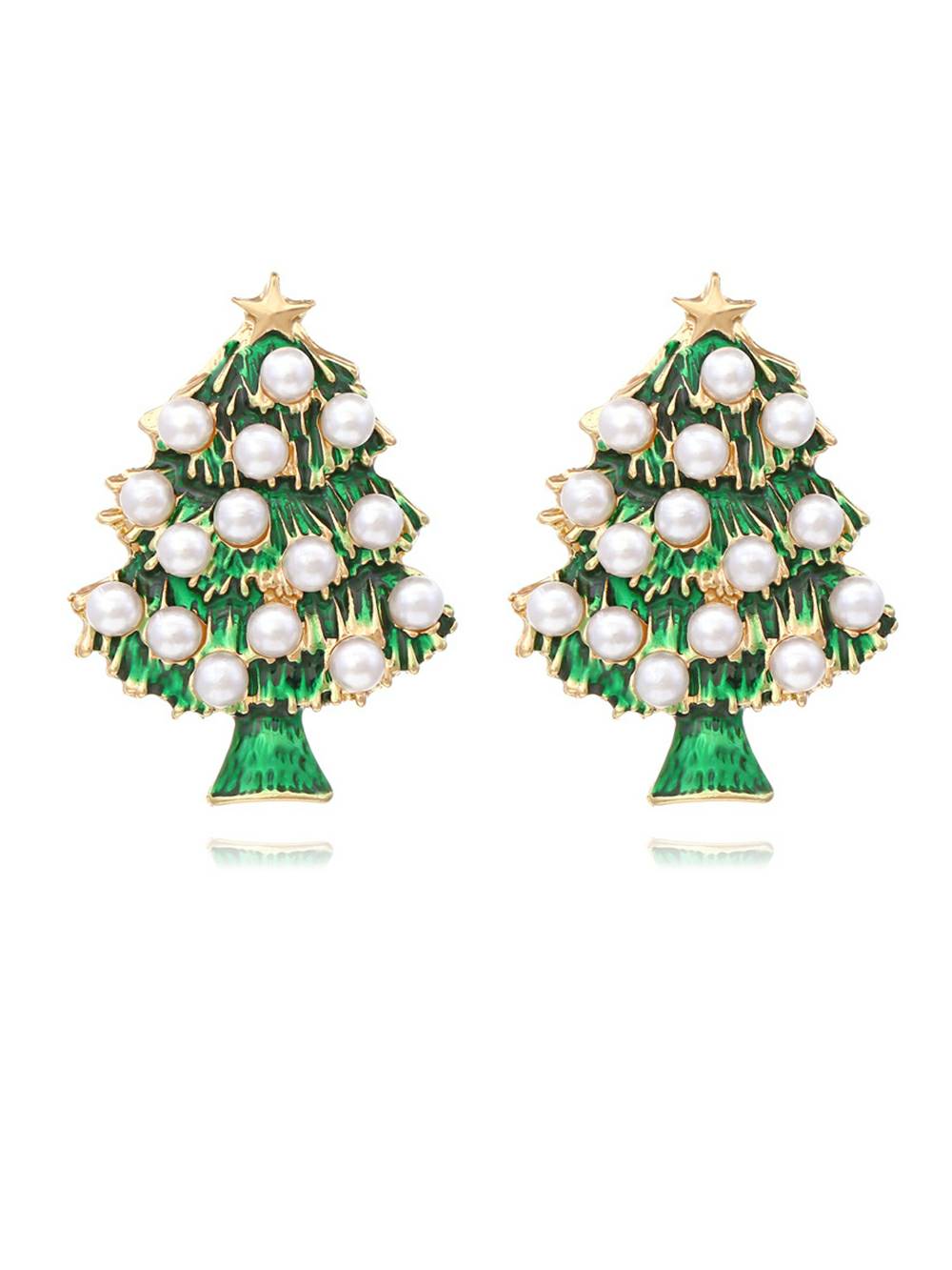 Enamel Christmas Tree Pearls Earring