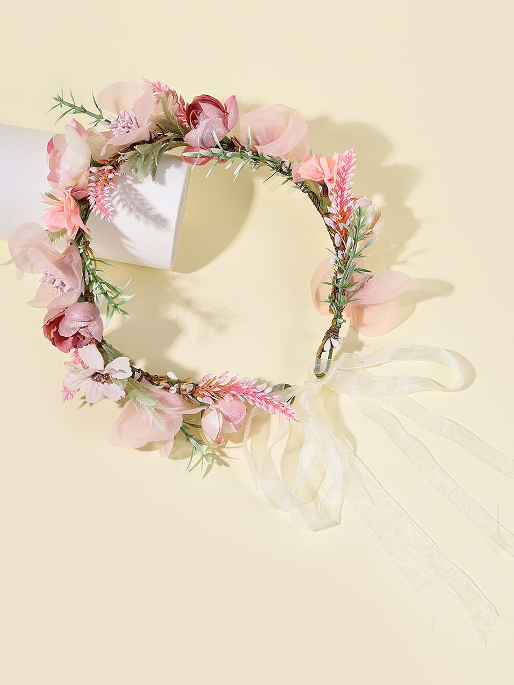 Bridal Flower Crown - Blush Roses Flowers & Mauve Lavender