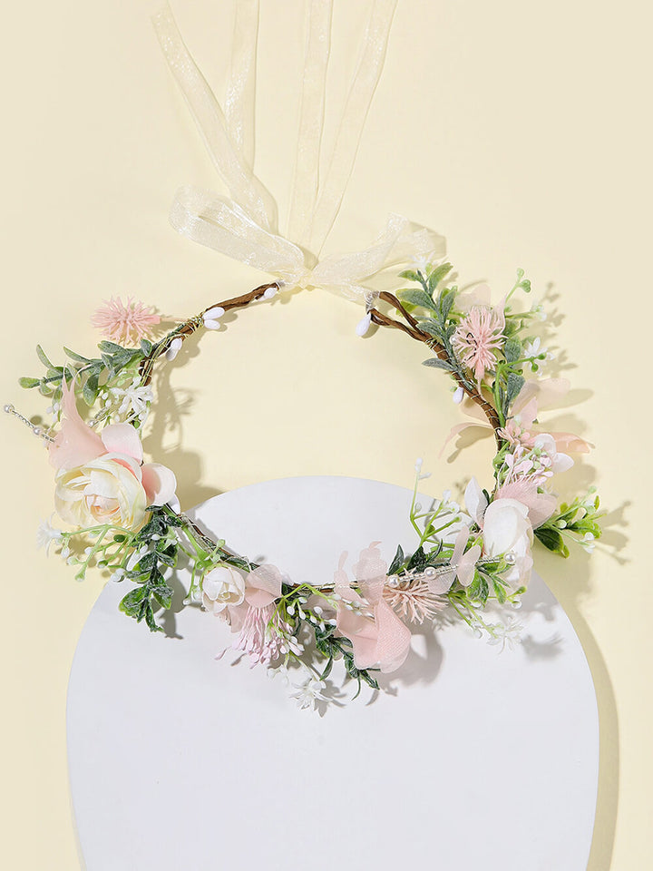 Bridal Flower Crown - Pink Dahlia Chrysanthemum & White Roses