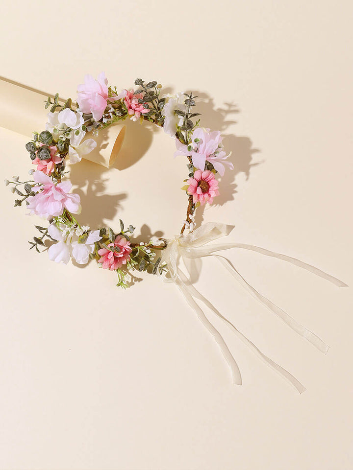 Bridal Flower Crown - Light Pink Jasminum & Peach Pink Daisy
