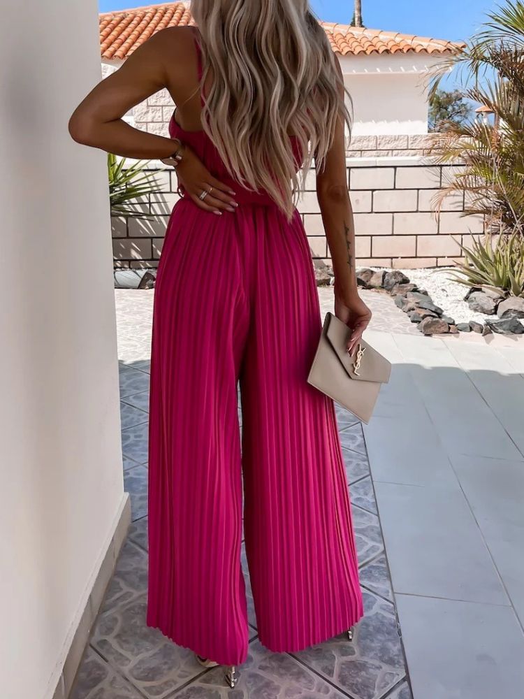 Strappy Jumpsuit med brede ben plisserte detalj i Barbie Rosa