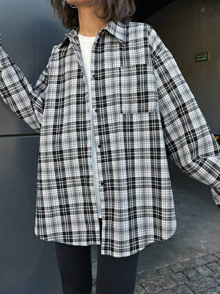 Casual Plaid Blouses Polyester Pocket Blouse Tops