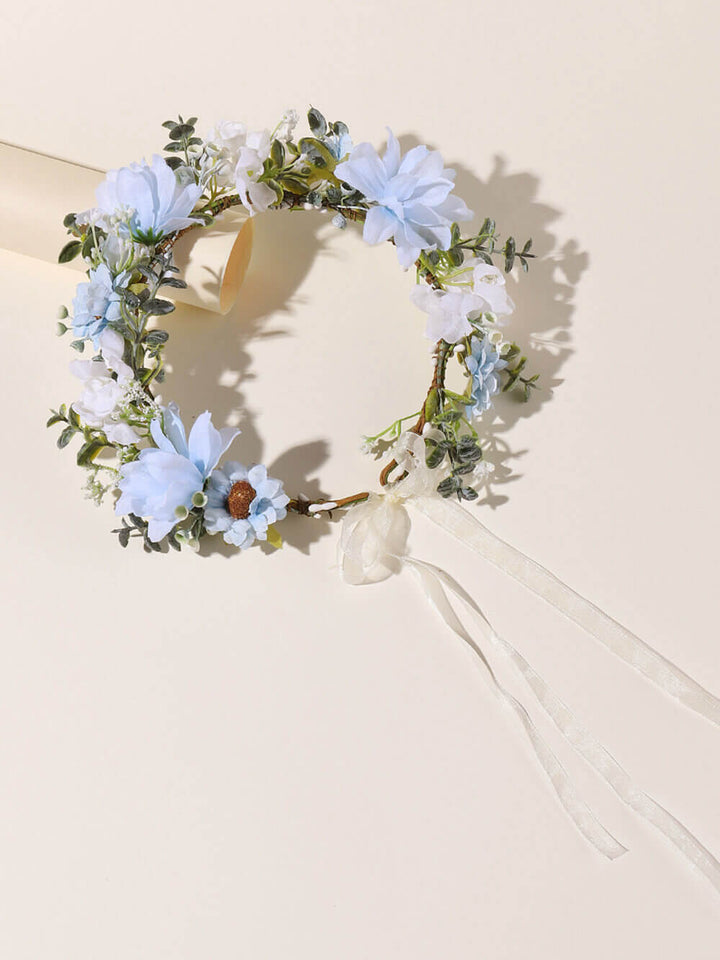 Bridal Flower Crown - Dusty Blue Jasminum & Daisy