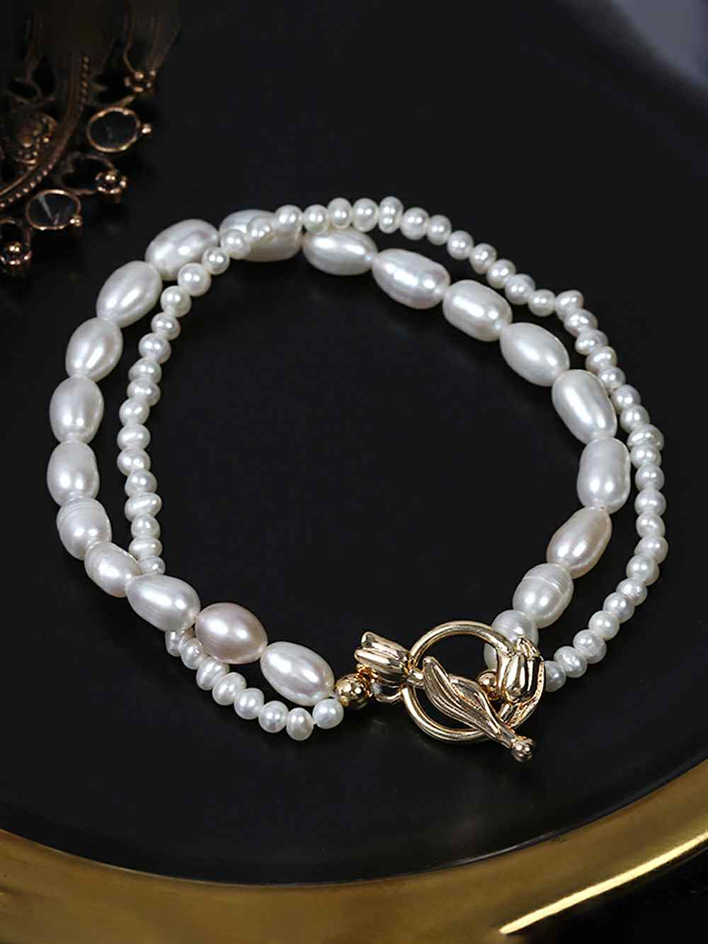 French Baroque Double Layer Natural Freshwater Pearl Bracelet