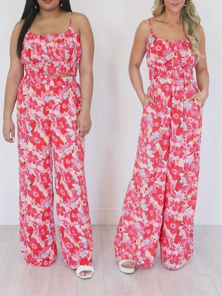 Boho Floral Two Piece Pant Set  In Red Pappy