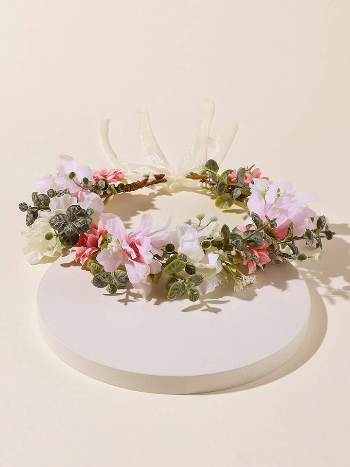 Bridal Flower Crown - Light Pink Jasminum & Peach Pink Daisy