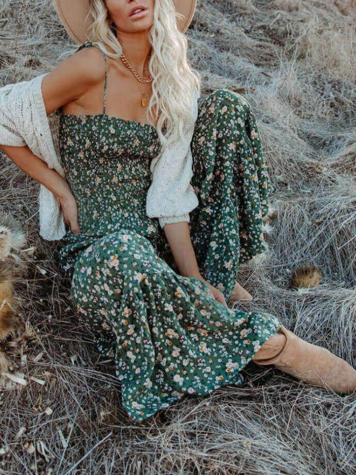 Floral Smocked Flared Leg Jumpsuit Of My Dreams