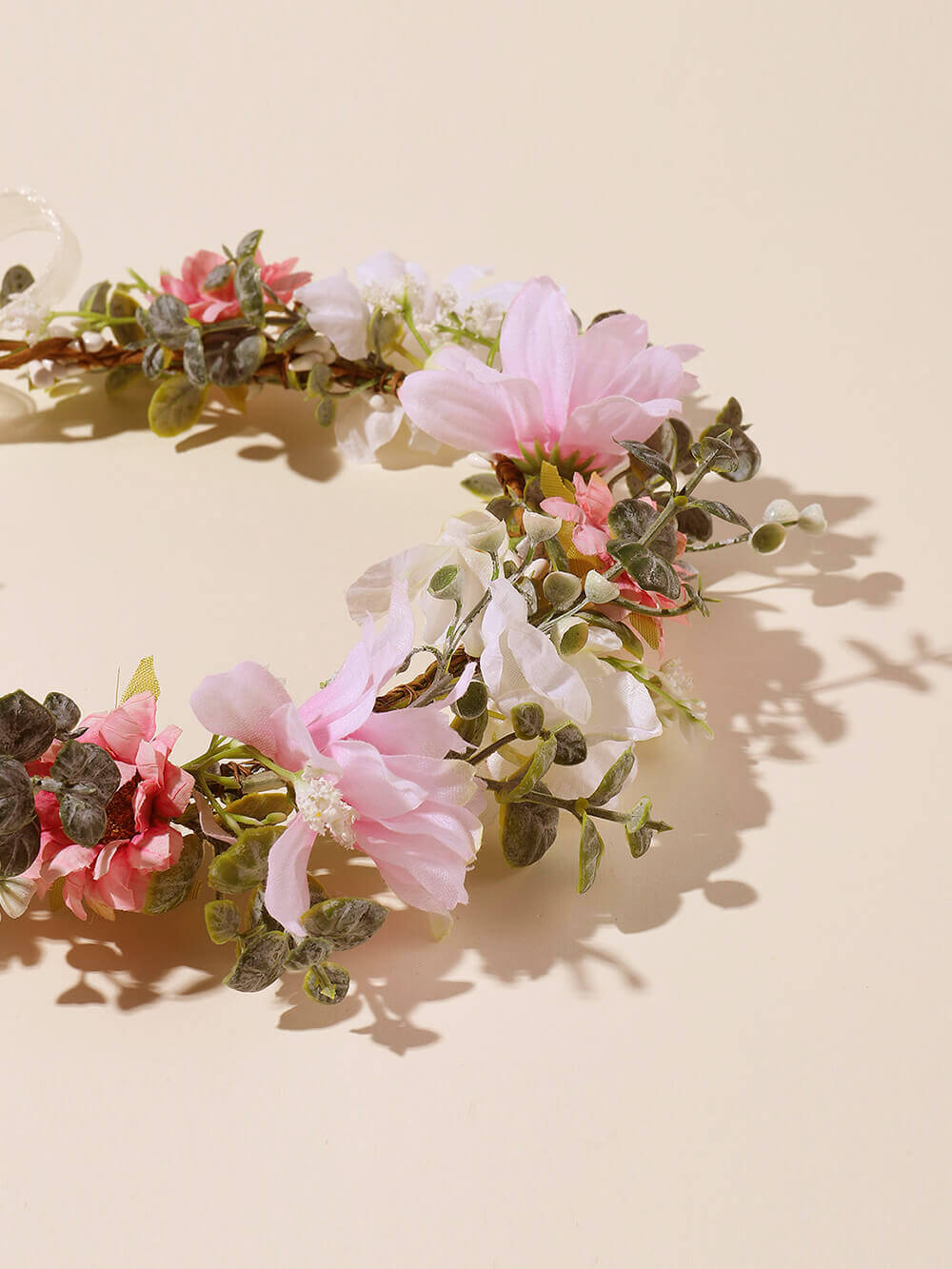 Bridal Flower Crown - Light Pink Jasminum & Peach Pink Daisy