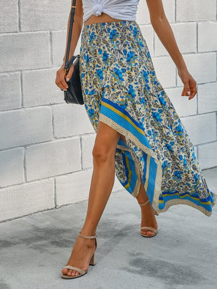 Hippie Gypsy High-Low Floral Maxi Skirt In Blue