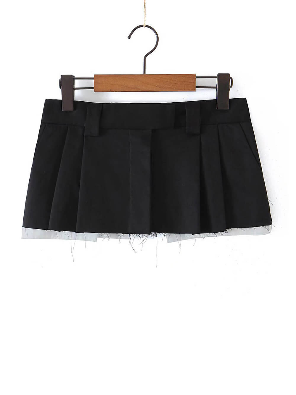 Pleated Frayed Mini Skirt