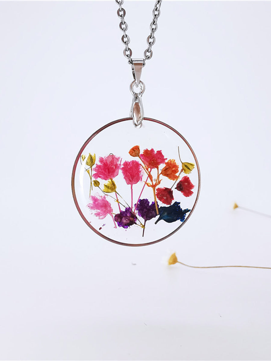 Resin Pressed Flower Necklaces - Rainbow Garden Begonia Blossom