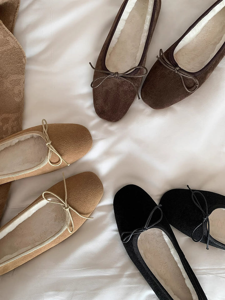 Chocolate Suede Bow Ballet Shoe