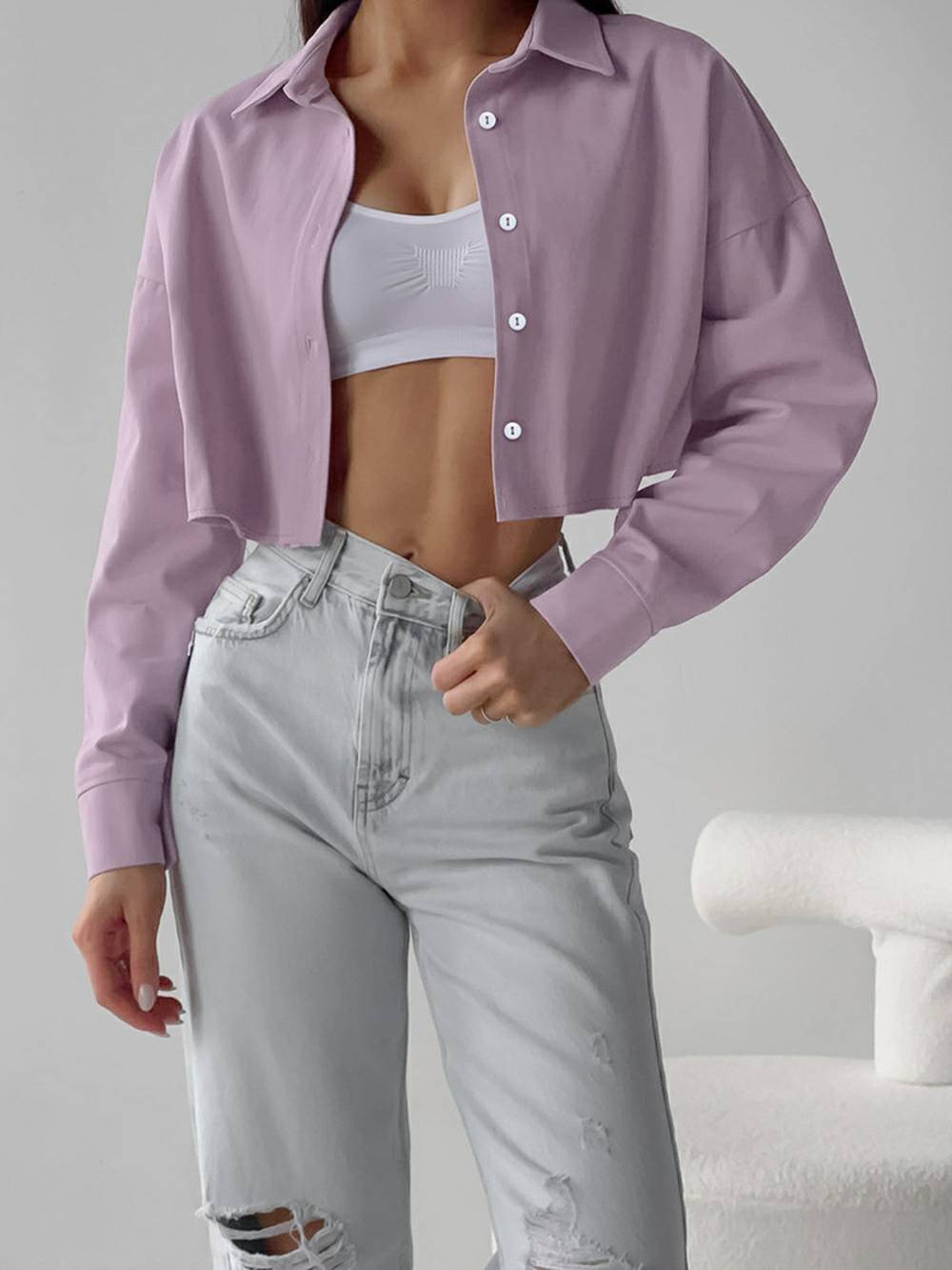 Purple Single Breasted Lapel Shirt