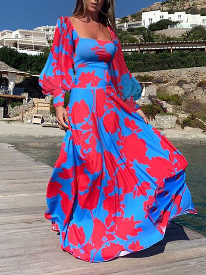 Kjole med tryk på lanterneærmer