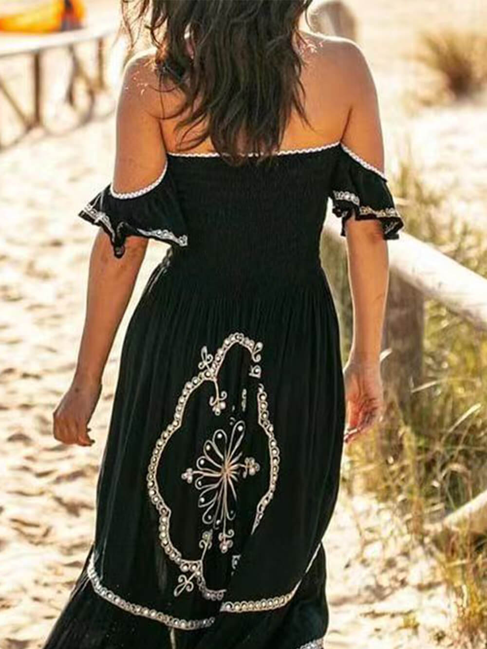 Lace Hem Slim Black Long Dress