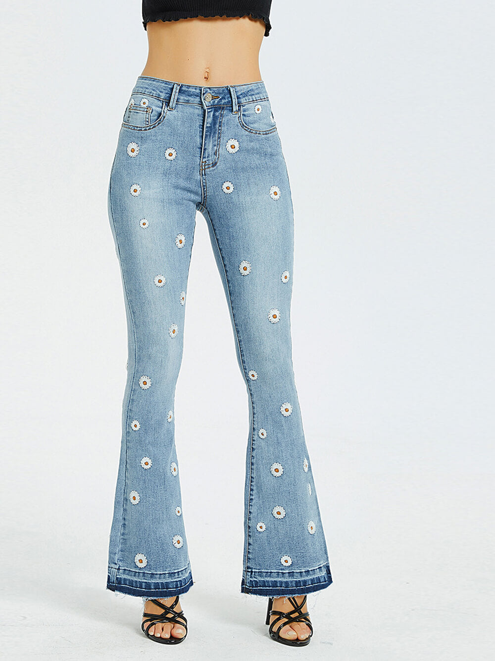 Embroidered Flared Daisy Jeans
