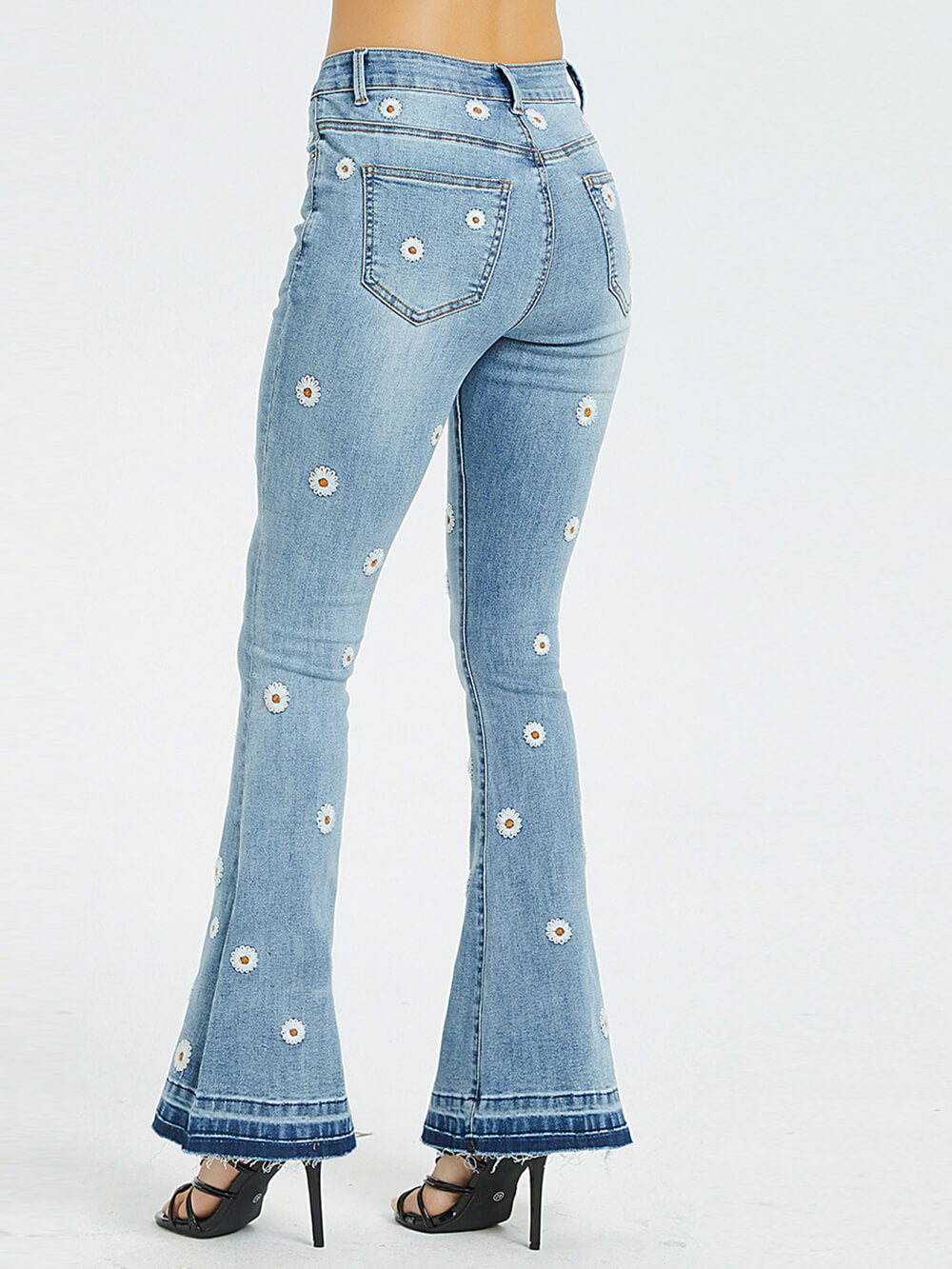 Embroidered Flared Daisy Jeans