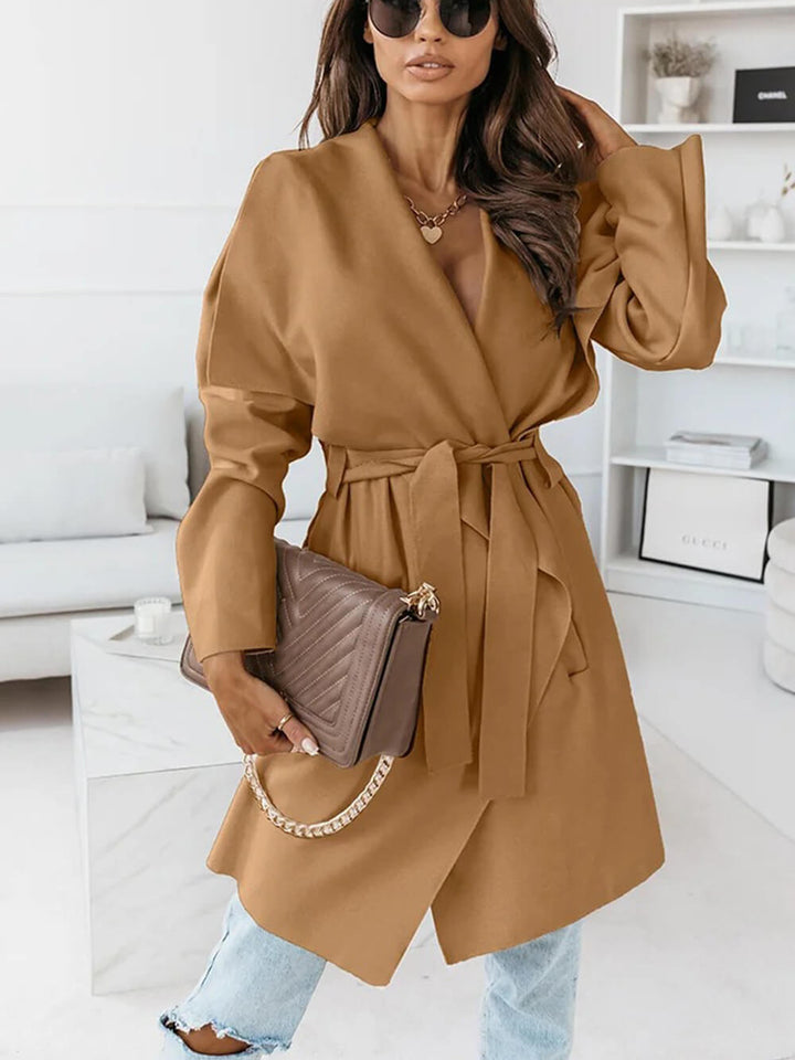 Oversized Lapel Belted Coat Mid Length Hooded