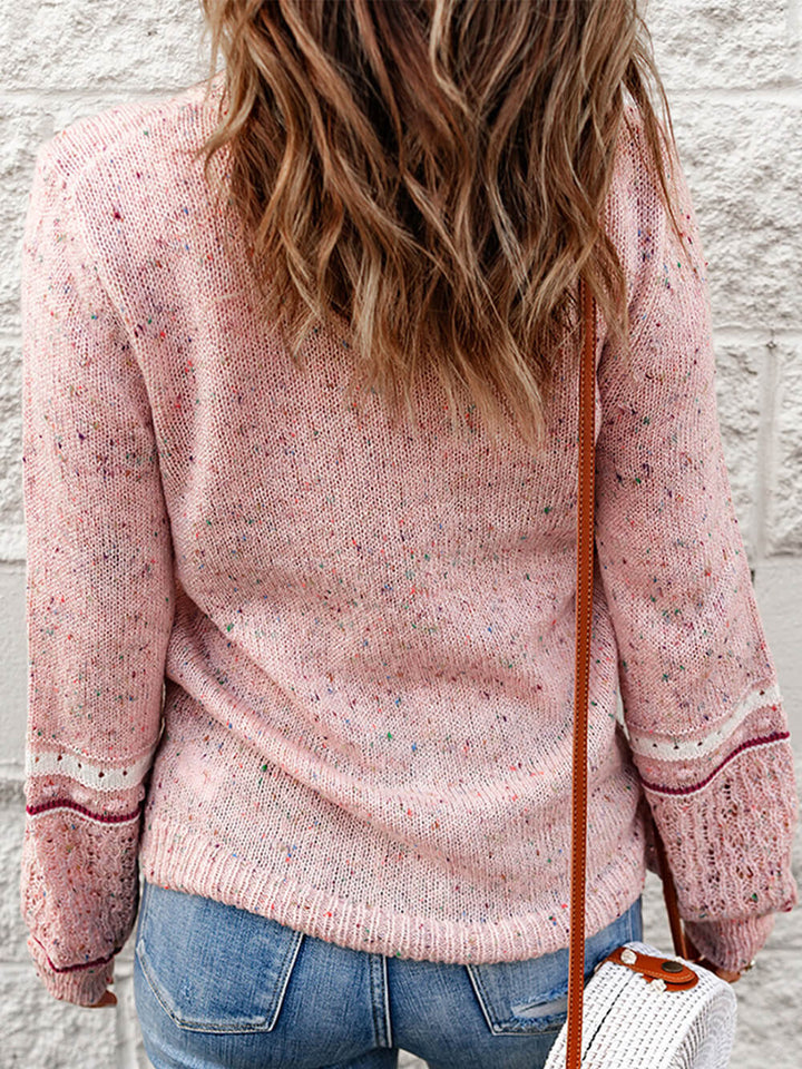 V-Neck Sweater Blush Wool-Cashmere Dots Knit