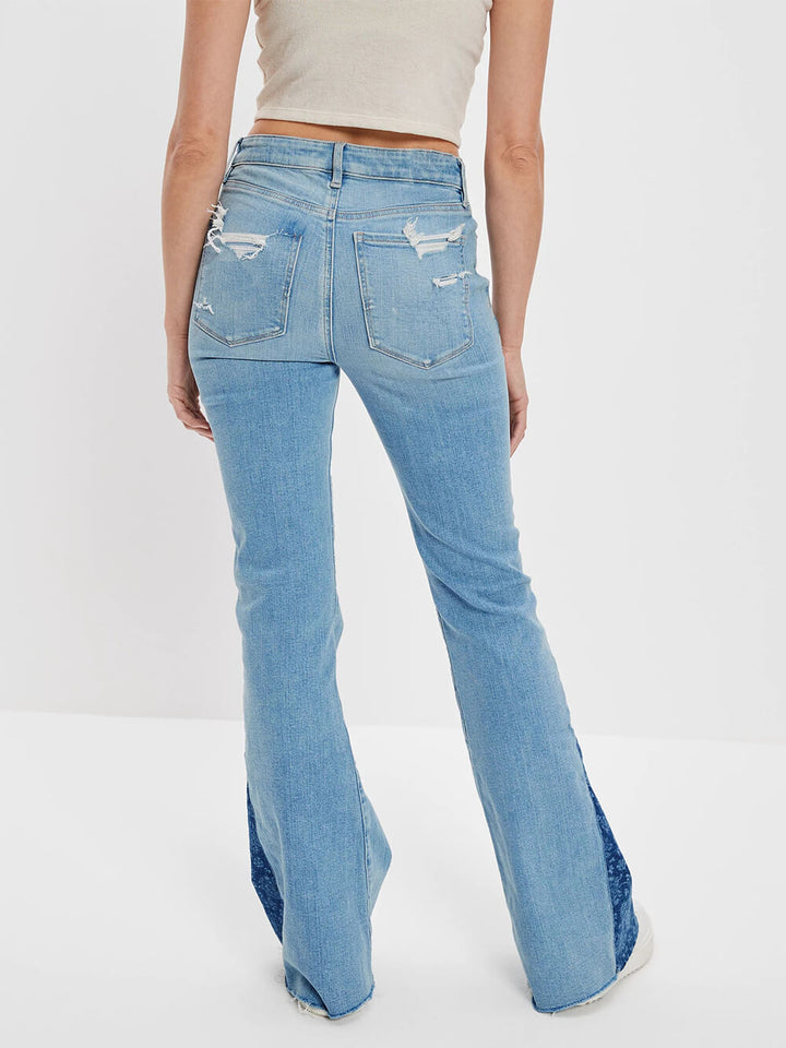 Stretch Ripped Trousers Raw Edge Washed Jeans