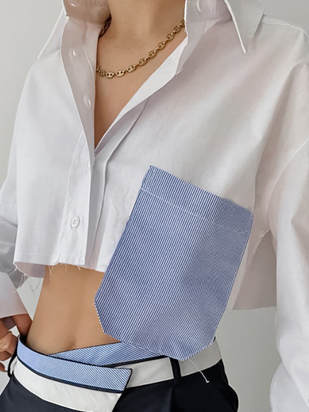 French Top Contrast Cropped Shirt