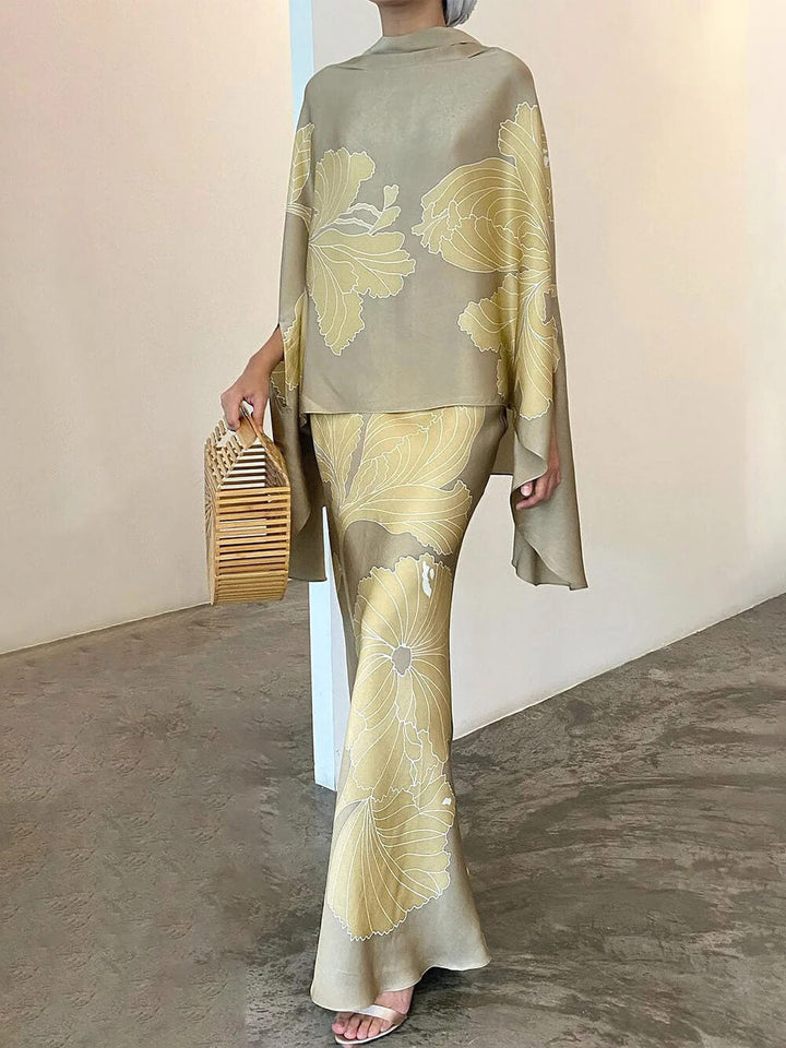 Elegant Floral Irregular Skirt Suit
