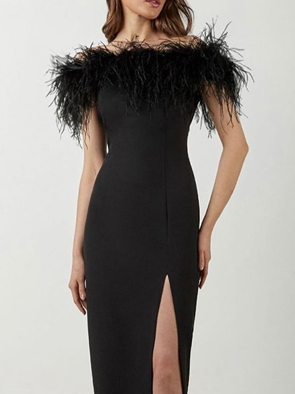 One Shoulder Feather Midi Dress
