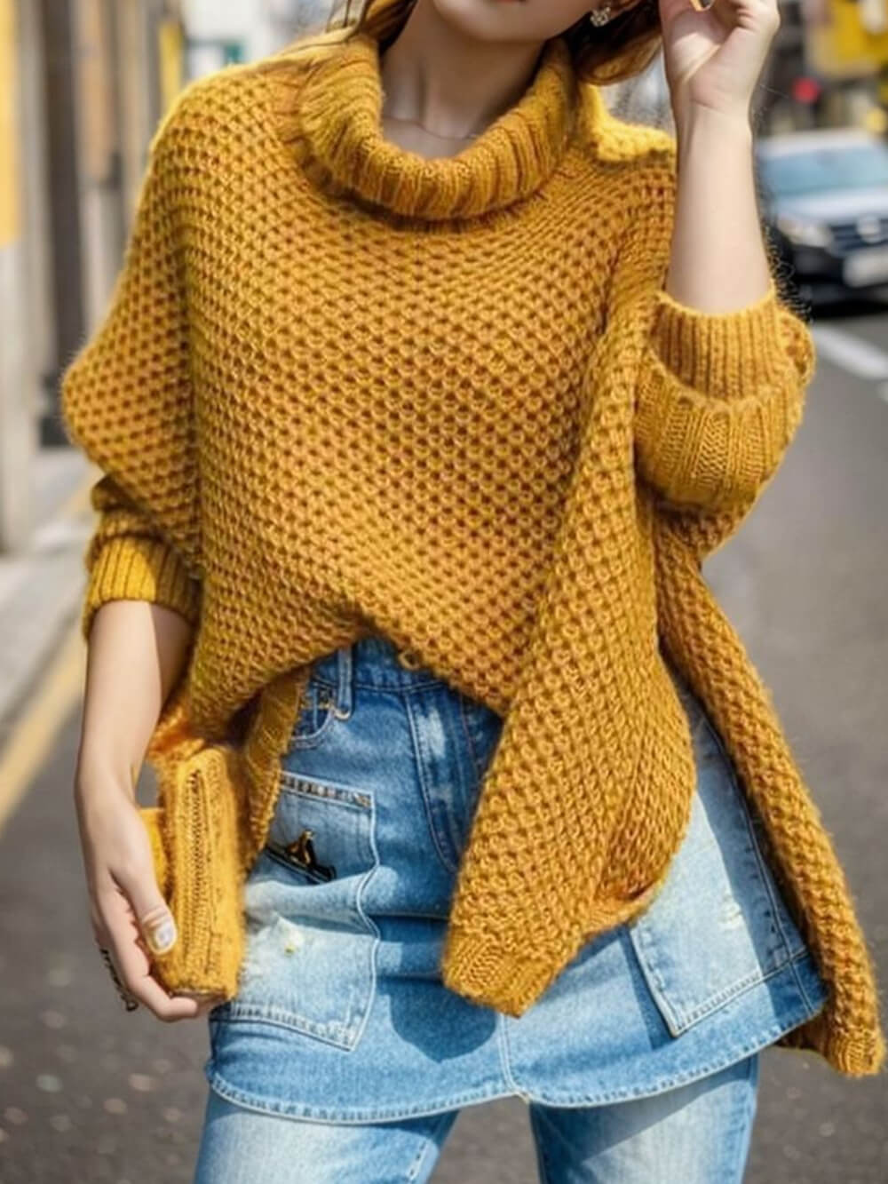 Turtleneck Solid Dolman Sleeve Sweater